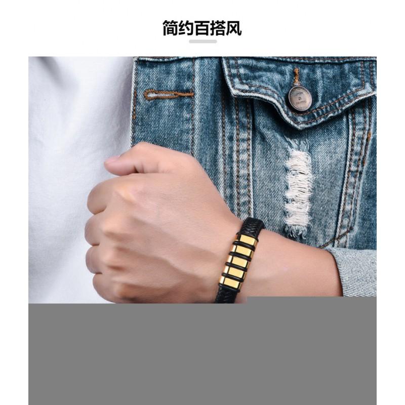 Mens Stainless Steel Braided Leather Bracelet With Magnetic Clasp Geometric Design Fashion Accessory Office Casual Wear