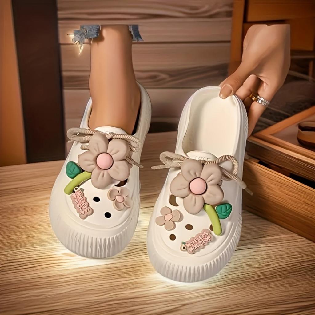 Ny sommarstil, Japan och Sydkorea Mode En stigbygel Halkfria Damtofflor, Rosettdekoration, Bekväm Följeslagare