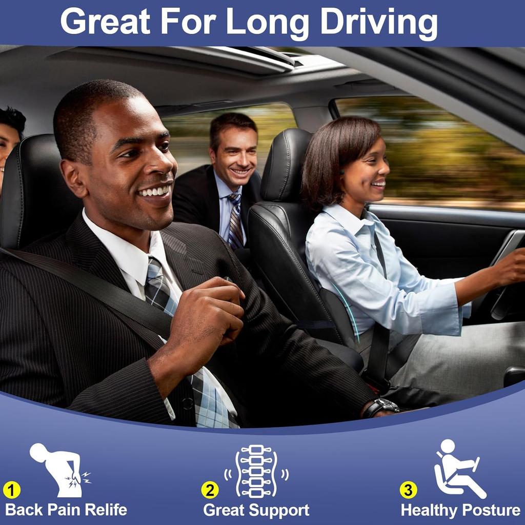 BYMECOST Lumbar Support Pillow For Car, Memory Foam Car Seat Back Support Pillow For Driving, Back Cushion With Strap For Pain Relief, Ergonomic Back