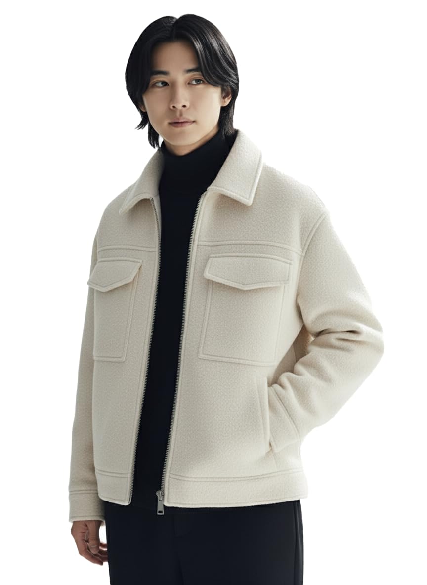 

Briclo Wool Boucle Varsity Jacket and Solid Color for and Americana Available in Black and Plus Sizes Men s Zip-Up (Warm Warm) - Thick, Casual,