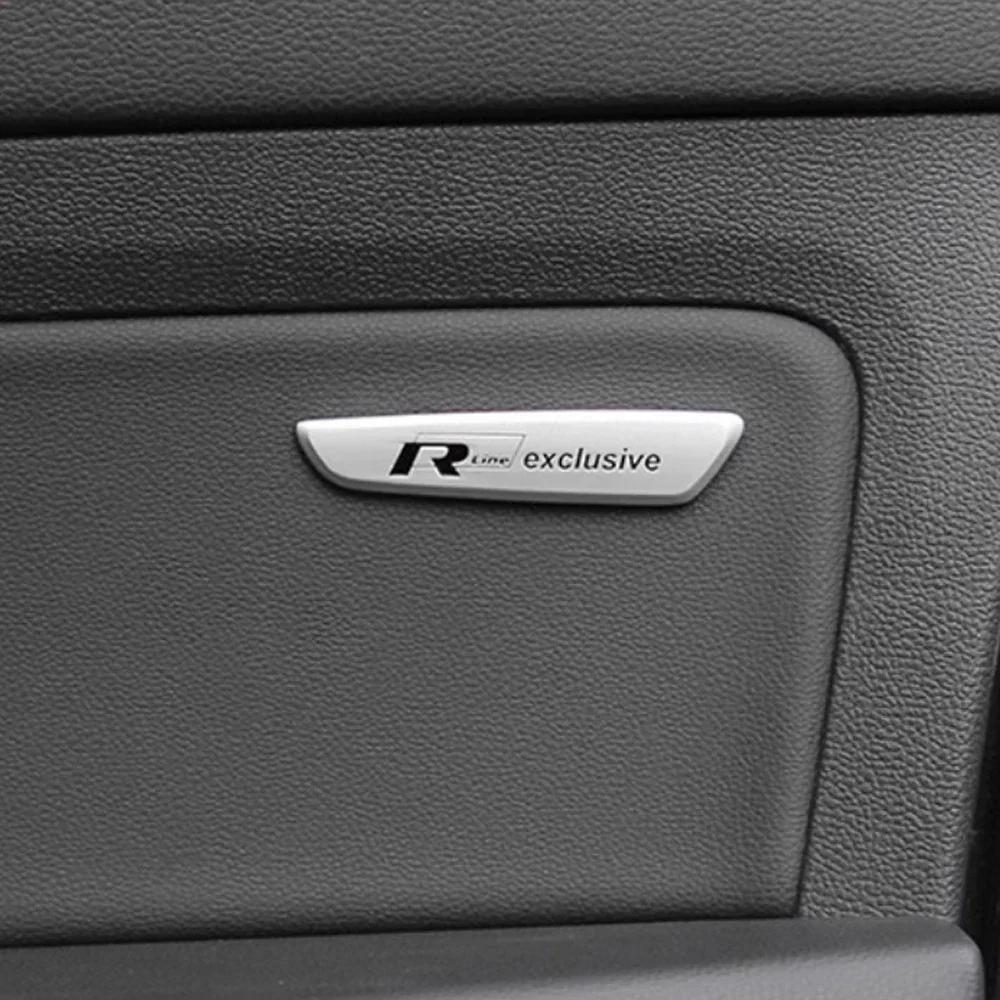 Silver Exclusive Badge For VW Sticker 2pcs Rline Exclusive Armrest Sticker Rline Interior Sticker For VW Golf Bora Passat Tiguan WR0