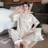Sweet And Cool Girl Ice Silk Pajamas Women'S Summer Short-Sleeved Trousers Casual Lazy Style Loungewear Can Be Worn Outside