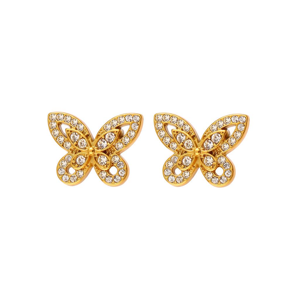 Korean Style Elegant Full Diamond Butterfly Stud Earrings - Cool and Exquisite Design