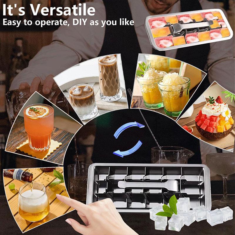 18-Slot Stainless Steel Polished Ice Cube Tray with Lever Insert Easy Release Ice Cube Maker Mold Freezer Ice Cube Tray Bar Tool