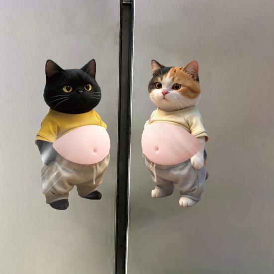 2Pcs 3D Belly Cat Anti-collision Sticker Anxiety Stress Relief Elastic Tummy Cartoon Kitten Decal Silicone Belly Animal Buffer Sticker