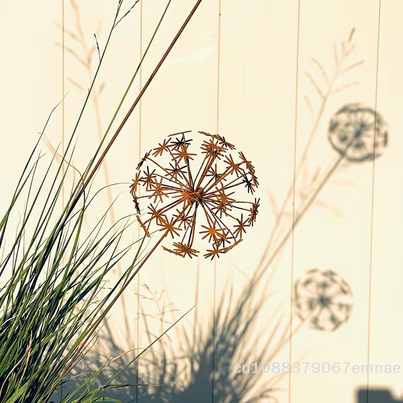 [ZYAS]Vintage Metal 3D Dandelion Garden Sculptures Dandelion Garden Stake Decoration Metal Outdoor Sculpture Outdoor Decor