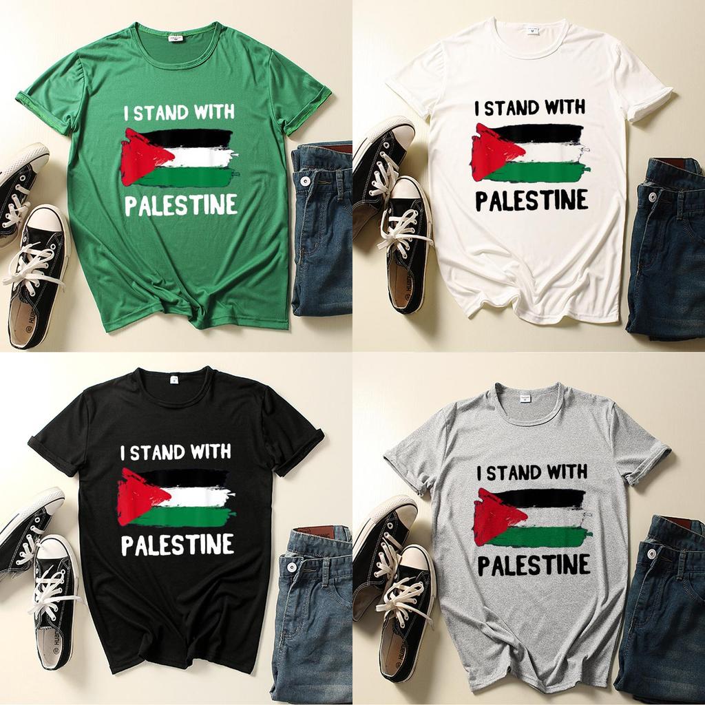 Free Palestine Men's Short Sleeve T-shirt With Round Neck Trendy Cartoon Print Polyester Fiber Teenage Style
