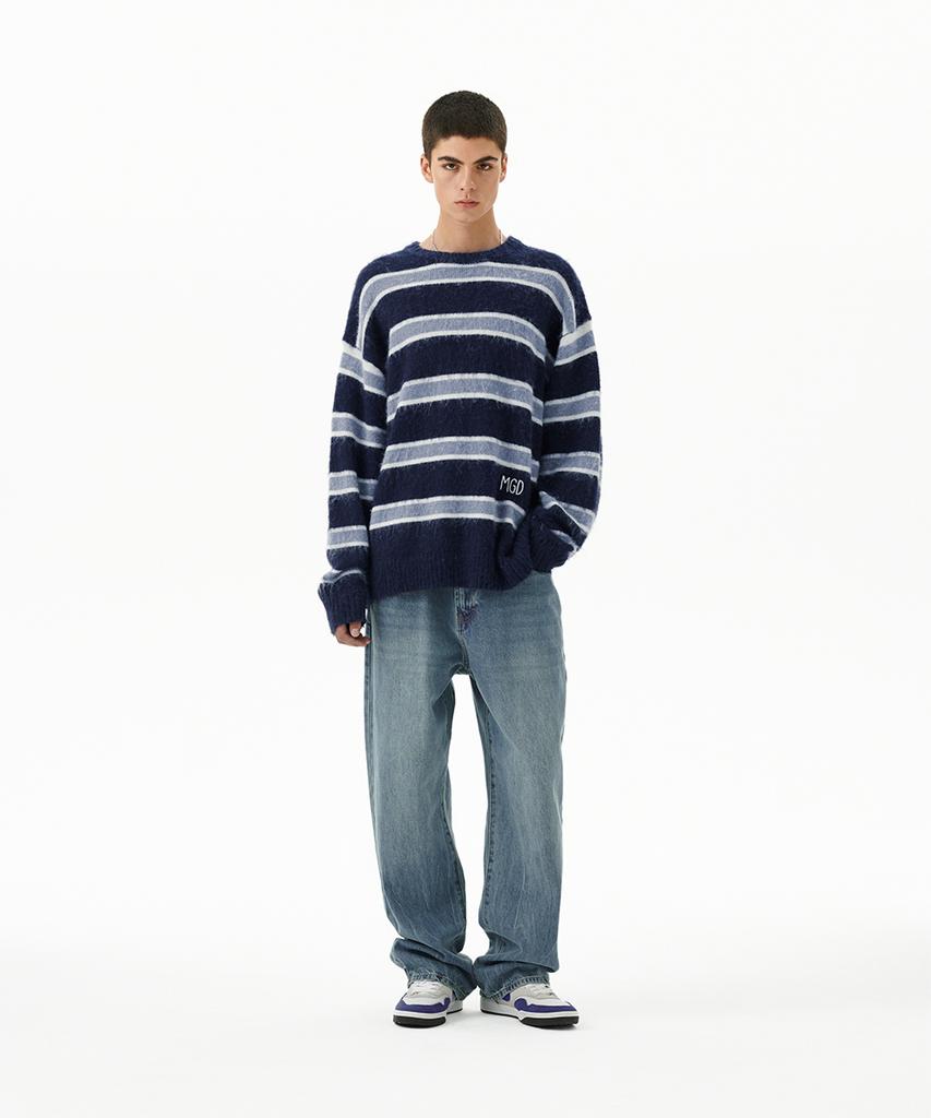 MAHAGRID Hairy Stripe Knit Sweater Navy(Mg2Ffmk600A)