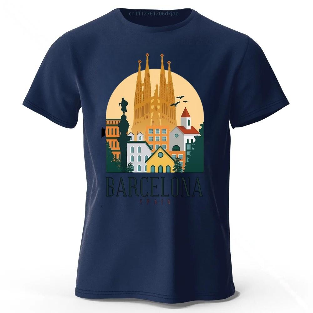 Barcelona Welcomes You To Cotton Short Sleeved Street Trendy Plus Size Tops Men Loose Fashionable Quick Drying Casual Tshirts