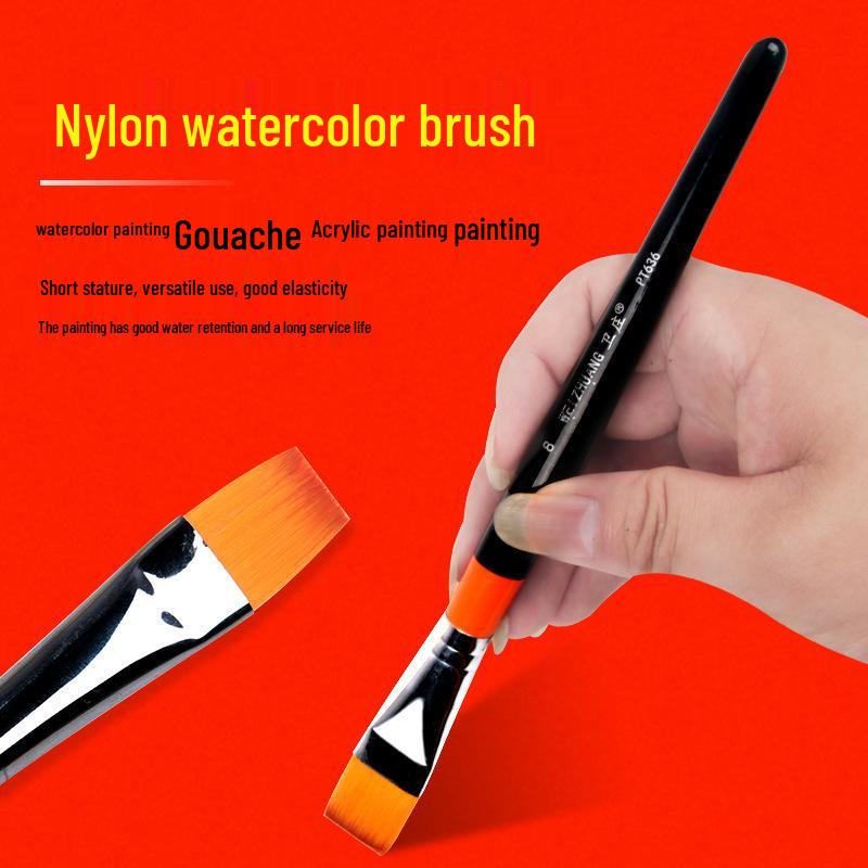 Nylon Bristle Flat Head Brush for Gouache, Watercolor, Acrylic, and Oil Painting
