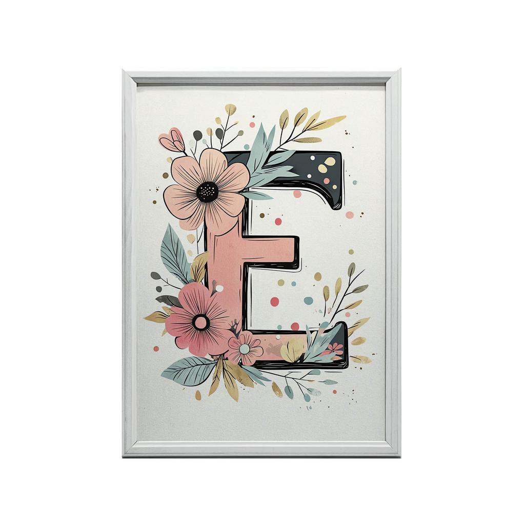 Plakat Kwiatowa Litera E Plakat Kwiatowa Litera E, 70X100 Cm, Rama Drewniana Jasny Dąb, Papier Matowy 230 Gsm