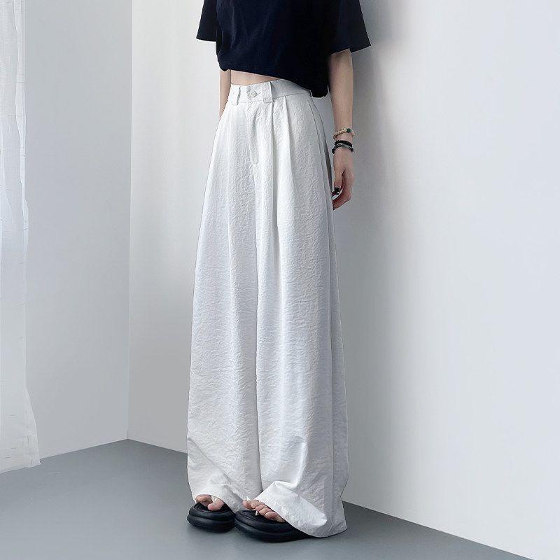 

Draped Suit Pants Women s Summer Thin Plus Size Loose Plus Size Ladies Straight-leg Lazy Super Nice Ice Silk Yamamoto Loose Pants White Extended Length Plus Size L