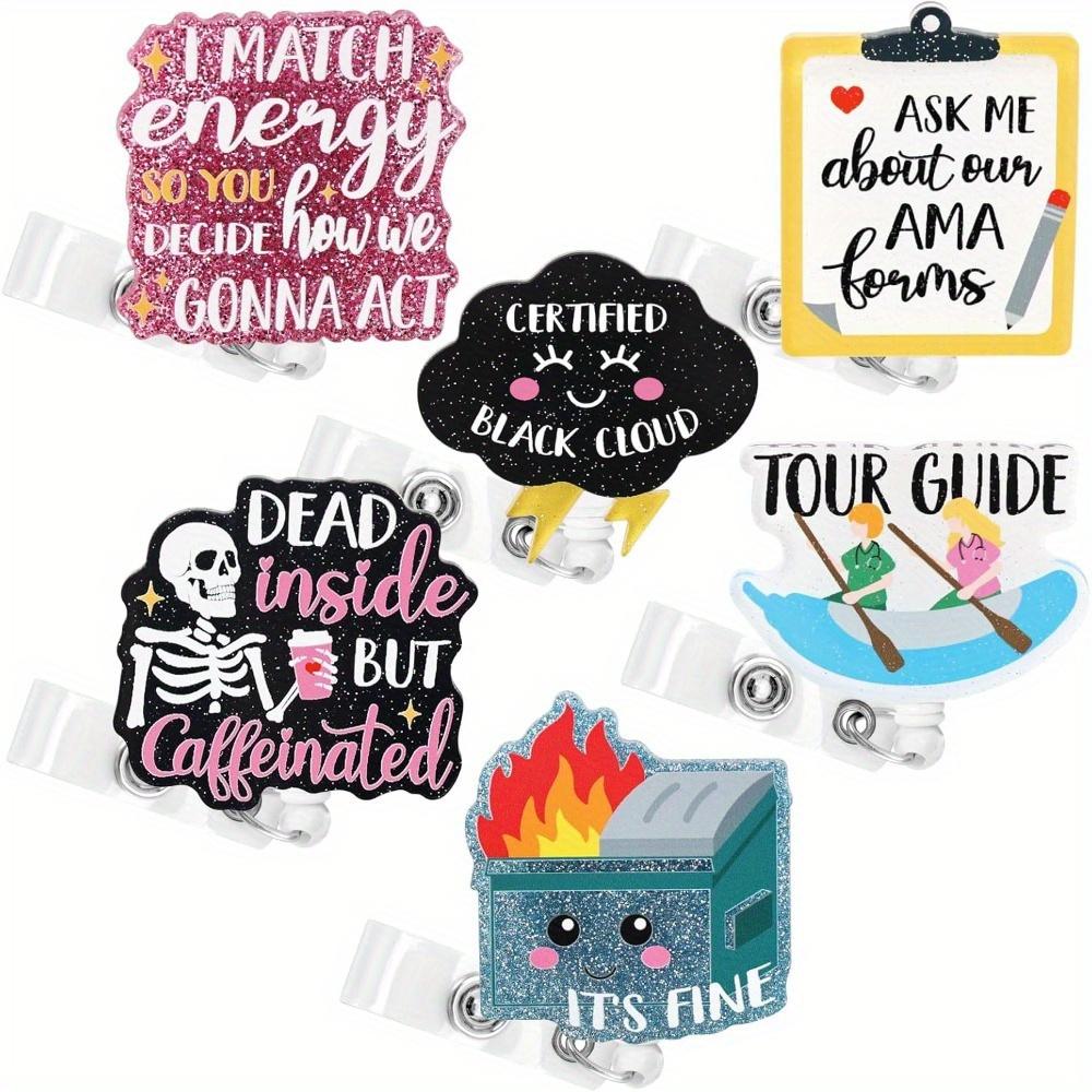 

6 Pcs Funny Nurse Badge Reels. Cute glitter ID holders for medical staff, teachers & students. прозрачный