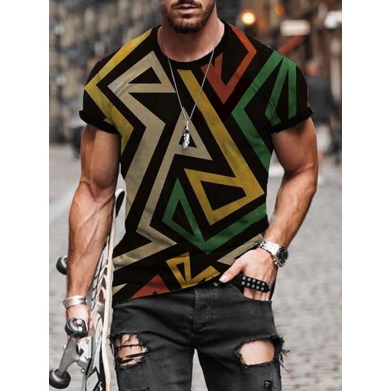 Mens Short Sleeve Crew Neck T-Shirt With Cartoon Digital Print Loose Fit Casual Wear