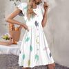 Women's Round Neck Summer Flying Sleeves Casual Fashion Floral Print Loose Button Pocket Midi Dress