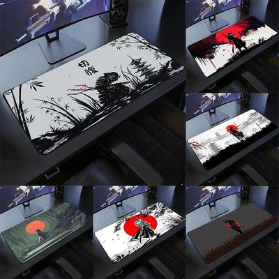 Japanese Samurai Mouse Pad Desk Mat XXL Black and White Gaming Keyboard Mat Large Oni Samurai Deskpad Ghost of Tsushima Mice Pad