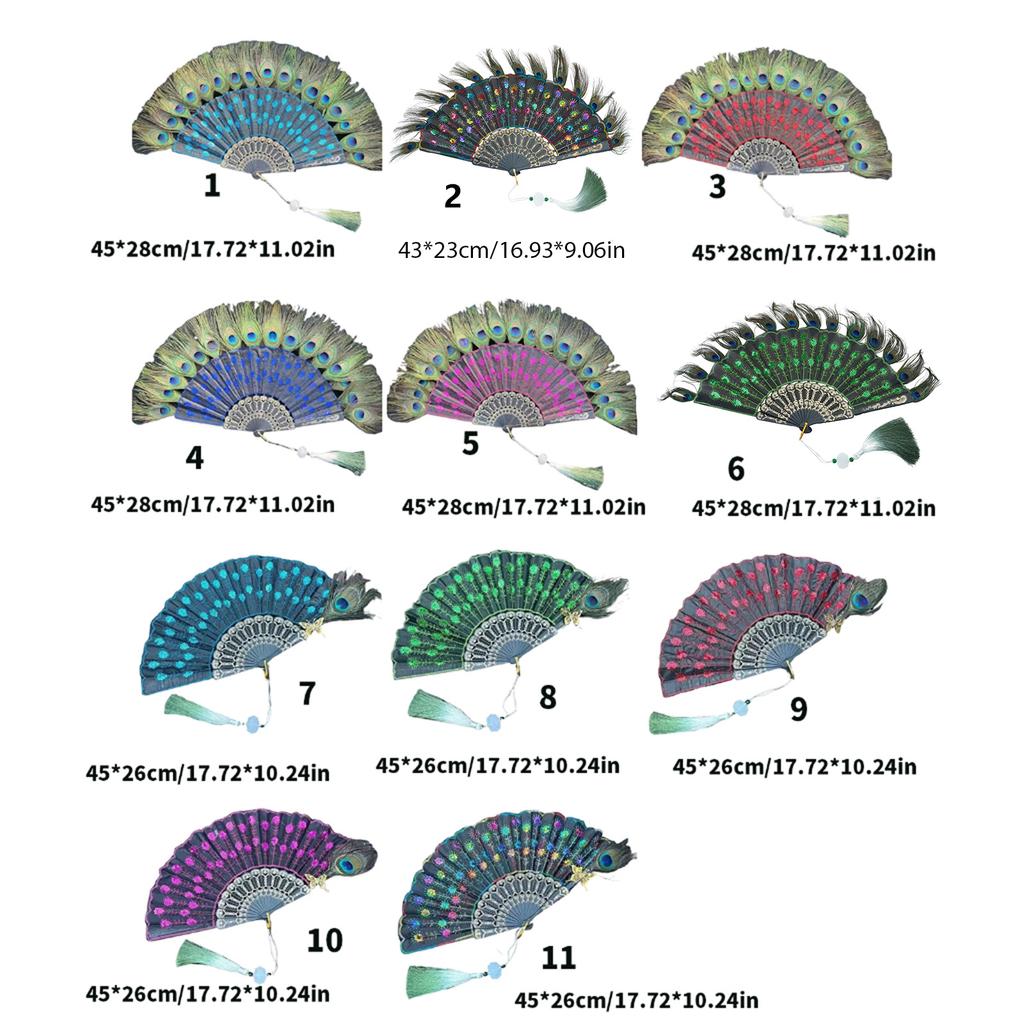 Abanico de Mano de Plumas de Pavo Real Vintage para Disfraz y Fiesta de Té con Diseño de Bordado Color Opcional