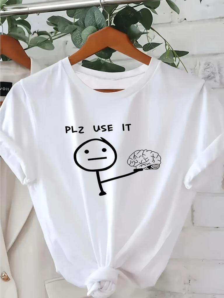 Europäische Größe Lustiges Grafik- & Buchstabendruck Casual T-Shirt, Rundhals Kurzarm Oberteil für Frühling & Sommer, Damenbekleidung