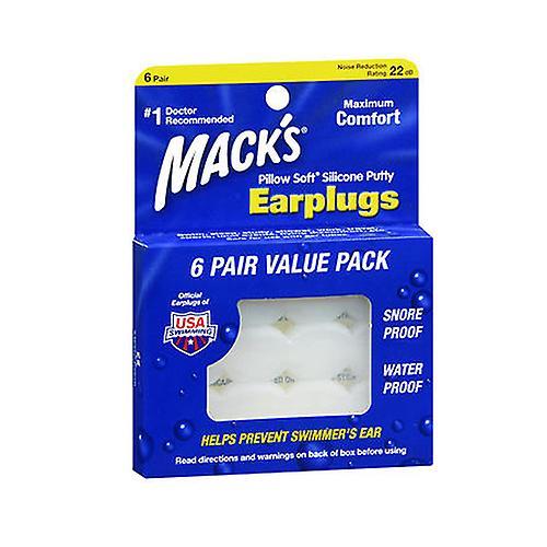 Mack's Pillow Soft Silicone Putty Earplugs, 6 Pair, Waterproof Noise Reduction for Sleeping, Swimming, Travel, Moldable Comfort Fit