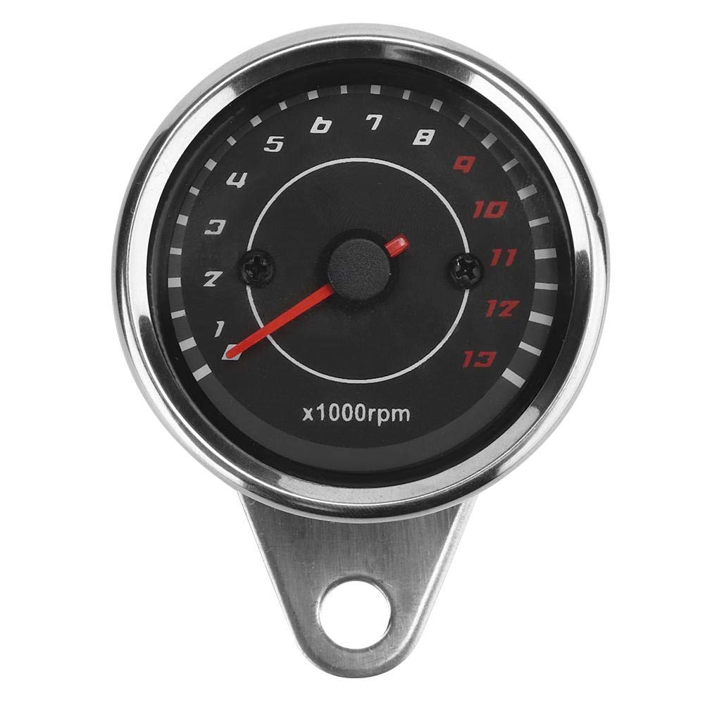 Motorcycle Tachometer, Universal Motorcycle Backlight Tachometer Speedometer Aluminum Gauge Replacement (Silver Housing Black Dial)