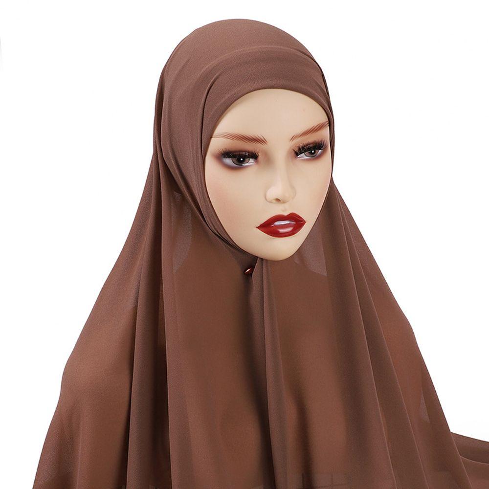 Non-Slip Soft Solid Color Hijab Chiffon Headscarf Women Beanies Muslim Scarf Skullies
