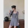 Elegant French Design Slim Knit Dress with Pleated Skirt – 2023 Autumn/Winter Collection