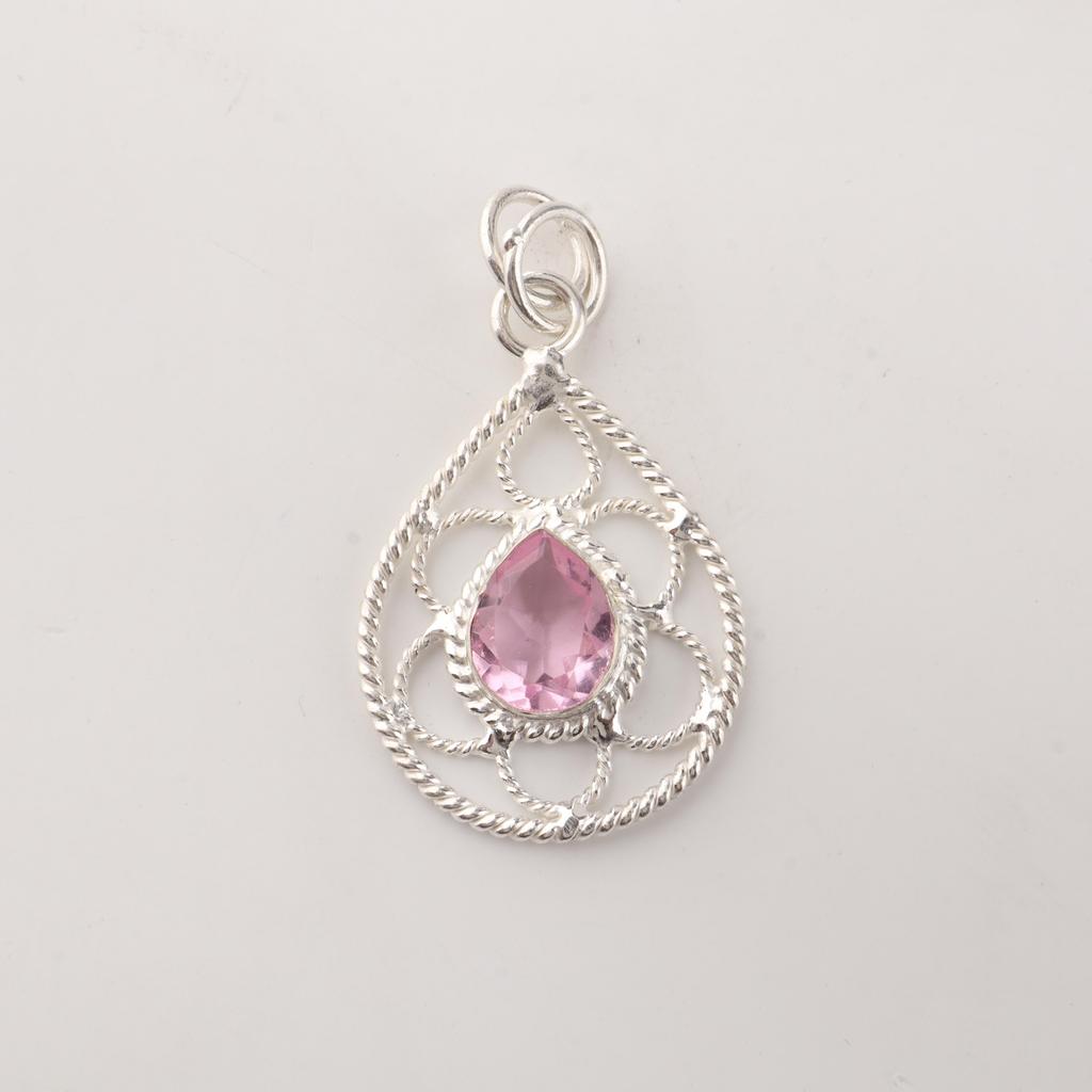 Morganite Gemstone 925 Sterling Silver Handcrafted Pretty Pendant 1.40" For Gift PP-19-11