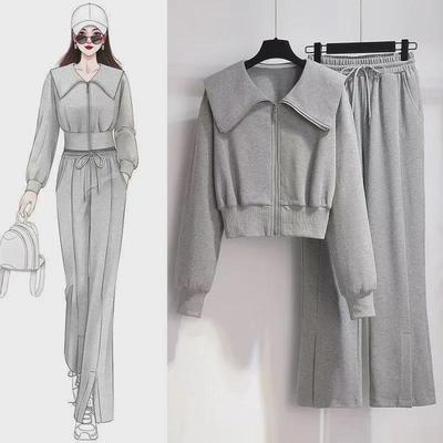 Women's Two-Piece Set: Long-Sleeve Jacket & High-Waist Wide-Leg Pants - Perfect for Casual Spring/Autumn Fashion