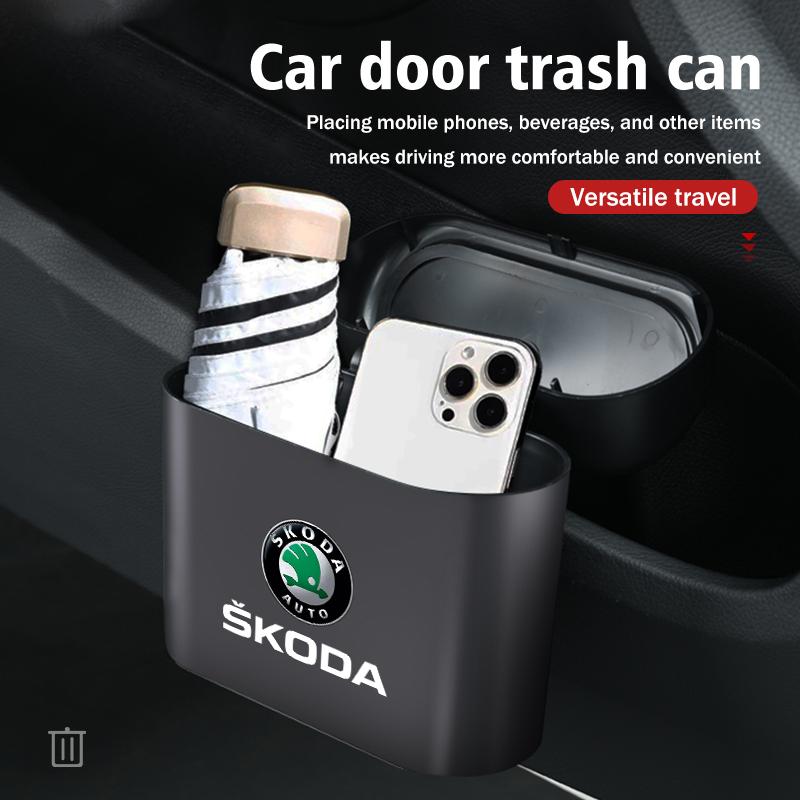 For Skoda Car Trash Bin Door Hanging Storage Box Holder Garbage Can Organizer Auto Accessories Fabia Kamiq Superb Scala Enyaq-iV