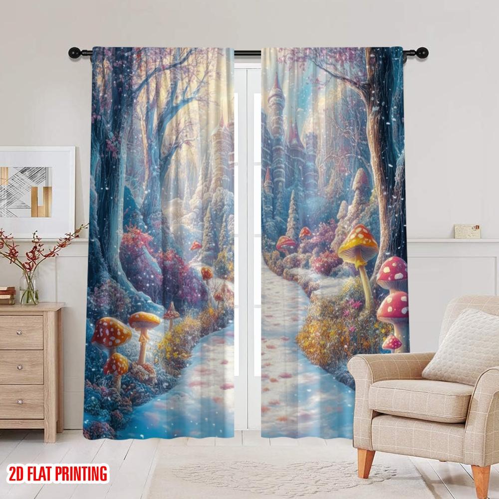 2 Stück, 2D-Flachdruck Kreative Vorhänge Verzauberte Winterlandschaft Vielseitig Langlebig Polyester (ohne Stange) Dekorationen für Zuhause