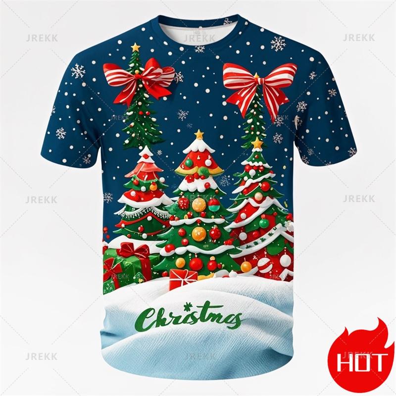 3D Print Merry Christmas T-Shirt Cute Santa Xmas Christmas Trees Graphic Men Funny Streetwear Tee