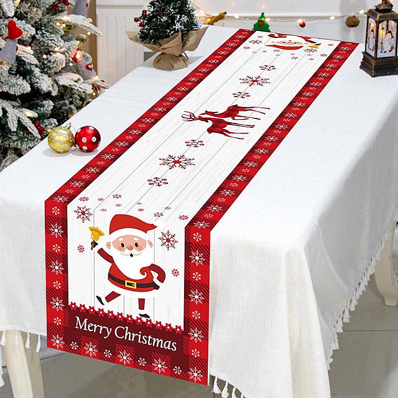 Merry Christmas Table Runner Snowman Pattern Table Cloth Reusable Xmas Table Decor
