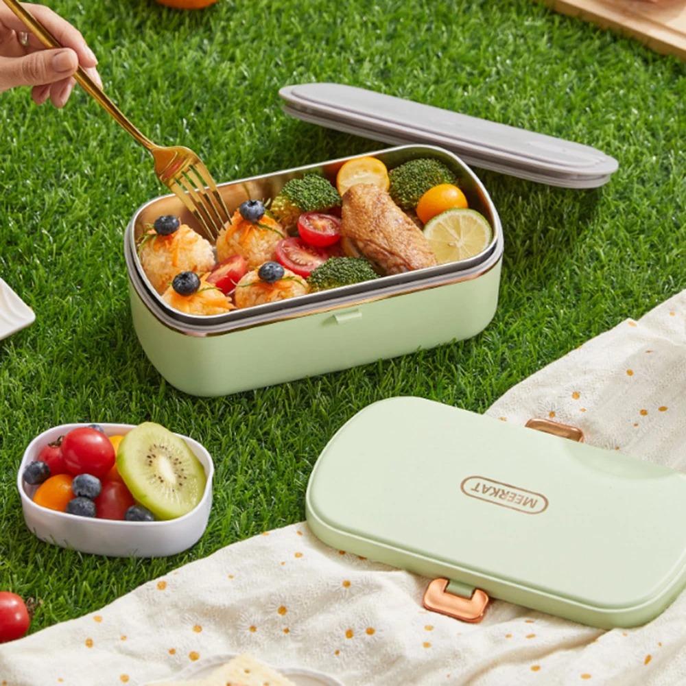 

Portable Office Thermal Lunch Boxes Electric Lunch Boxes Water Free Heating Bento Box Stainless Steel Food Warmer Outdoor/Travel EU зелёный