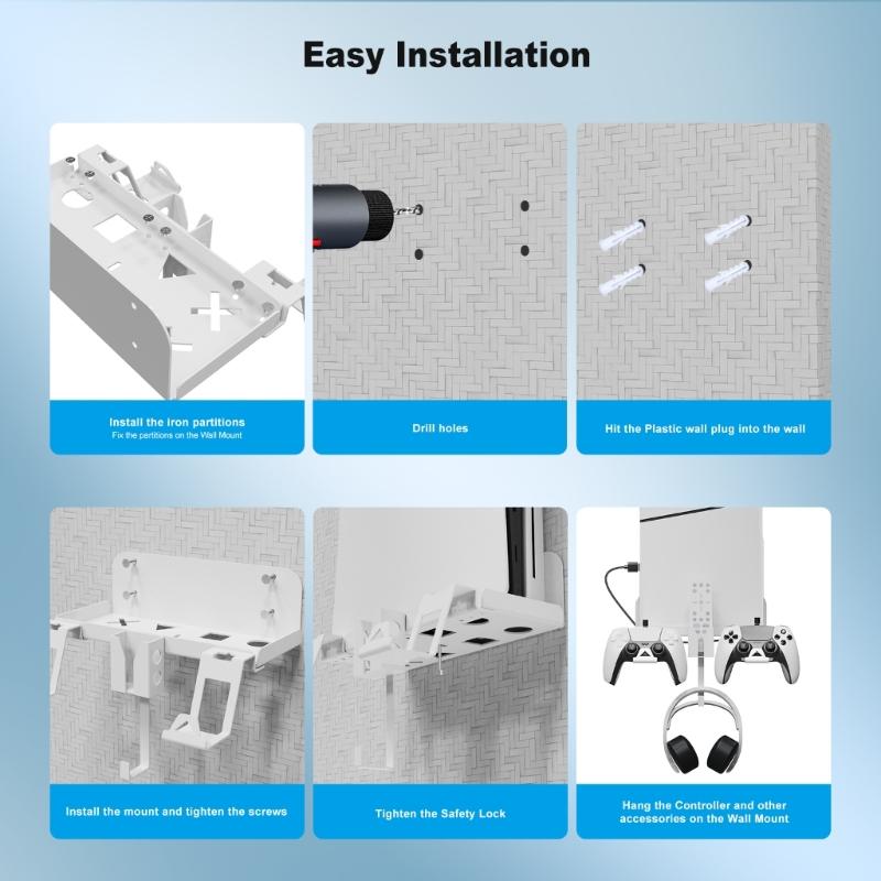 Cablu de încărcare magnetic Suport de suport pentru gazdă pentru montare pe perete pentru PS 5 Slim cu agatator pentru controler pentru căști Accesorii pentru jocuri