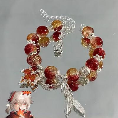 Anime Game Genshin Impact Kaedehara Kazuha Cosplay Bracelet Unisex Beaded Maple Leaf Pendant Bracelets Jewelry Party Accessories