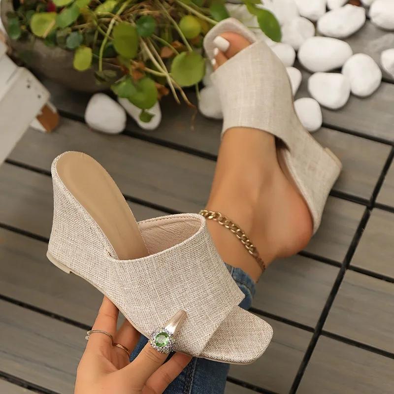 Fashion Internet Celebrity Wedge Sandals and Slippers for Women To Wear Outside 2025 Summer New Flip-flops Sexy High-heeled Sandals