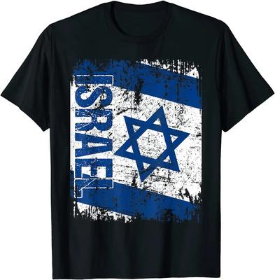 חולצת טי דהויה עם דגל ישראל 100% כותנה צווארון עגול שרוול קצר קיץ קז'ואל לגברים מידה S-3XL - כותנה קיצית לגברים...