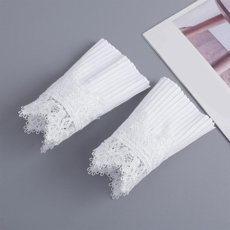 Embroidery Flower Wrist Cuffs Arm Sleeves Ruffled Design Multiuse Armwear Decorative Sleeves For Office Casual Outfit