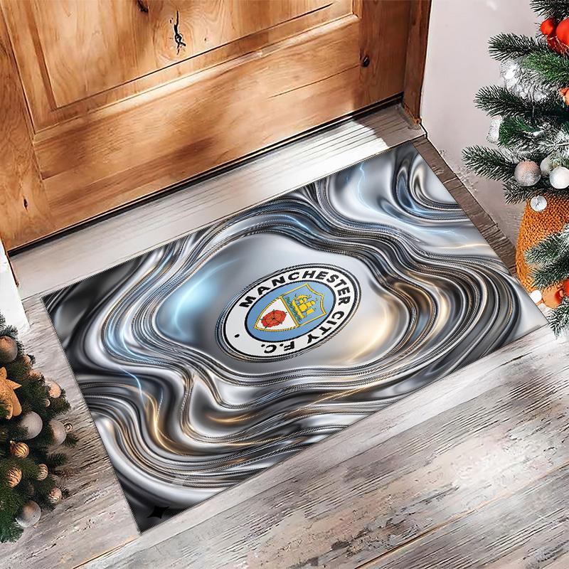 Manchester City Printed Flannel Area Rug Non Slip Soft Polyester Floor Carpet Indoor Decor Mat for Bedroom Living Room Sofa