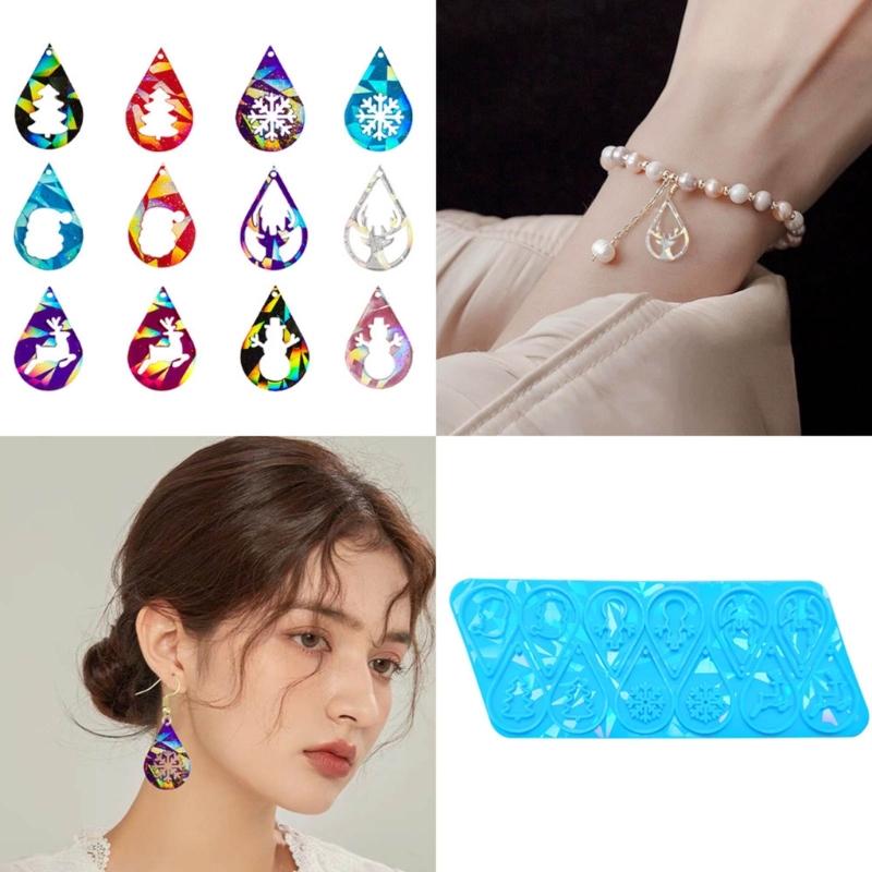 Portable Silicone Mold DIY Christmas Earrings Casting Molds Tear Drop Shapes Jewelry Making Moulds for DIY Lovers