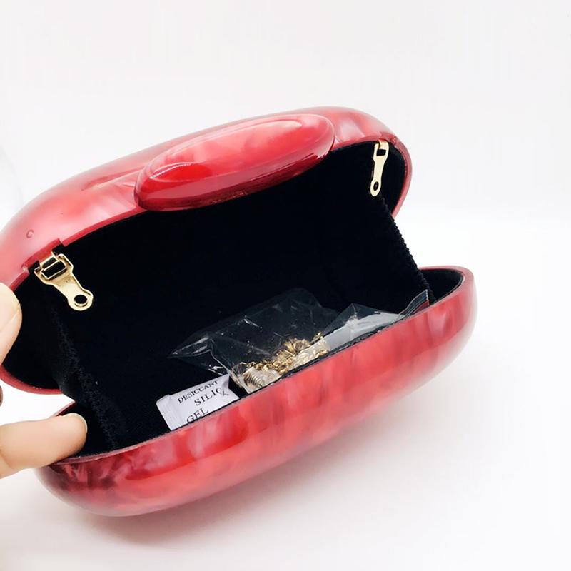 Luxury Designer Handbags Pearlescent Round Acrylic Evening Clutch Bags Wedding Party Vintage Red Chain Crossbody Bag Mini Wallet