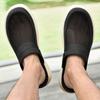 2026 Summer Mesh Slides Sandals Men Open Back Casual Shoes Mules Leather Backless Loafers Slippers Half Shoes Slip On Flats