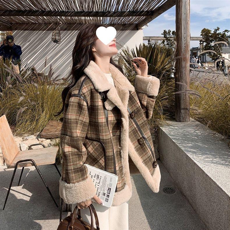 Meilade Women's Plaid Lambswool Coat - Stylish and Unique for Autumn/Winter 2025