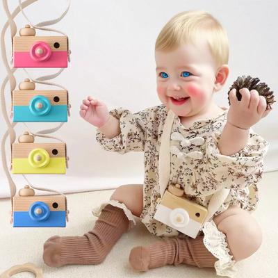 Fotocamera di Moda in Legno Giocattoli per Bebè Ciondolo Blocco per Bebè Giocattoli Montessori per Bambini Regali Fai da Te in Legno Regali per l'Allattamento Giocattoli da Esterno