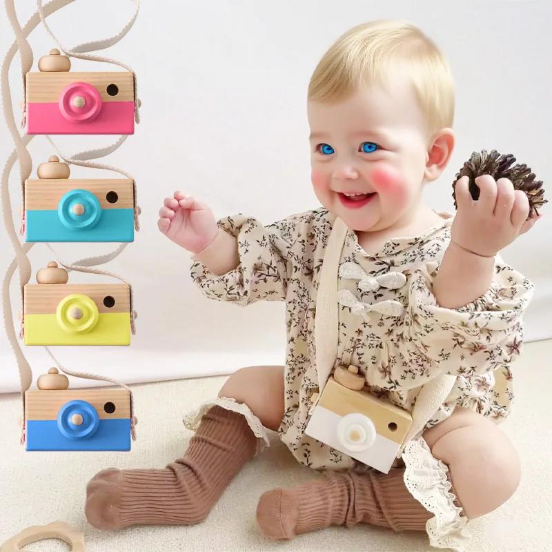 Fotocamera di Moda in Legno Giocattoli per Bebè Ciondolo Blocco per Bebè Giocattoli Montessori per Bambini Regali Fai da Te in Legno Regali per l'Allattamento Giocattoli da Esterno