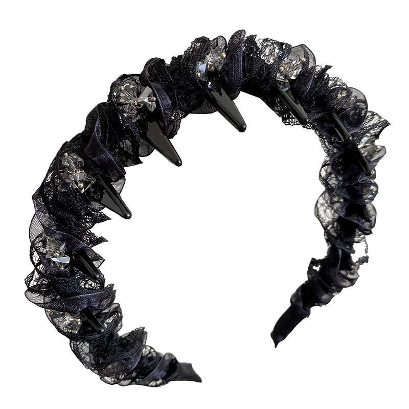 Women's Korean Lace Rhinestone Mesh Headband - Non-Slip, Face-Slimming, High-Top Design.
