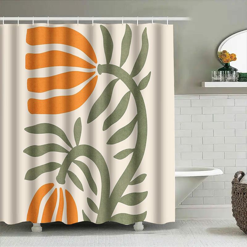 Botanical Shower Curtain Tropical Leaf Pattern Bathroom Decor Waterproof Fabric Liner Vintage Nature Theme Home Textile