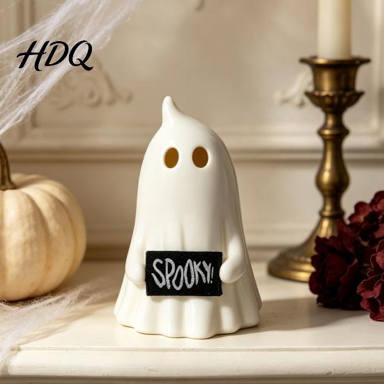 Atmospheric Night Light Halloween Up Ghost Figurine Cute Small Resin Statue Spooky Desktop Gift for Bestie Ornament Table Mantel Shelf Tiered