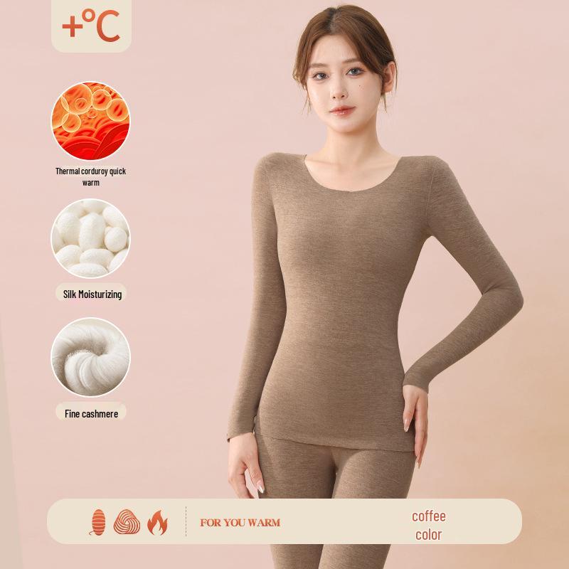 Women's German Cashmere Silk Thermal Underwear Suit - Self-Heating, Velvet-Lined for Autumn/Winter, 37°C Constant Temperature