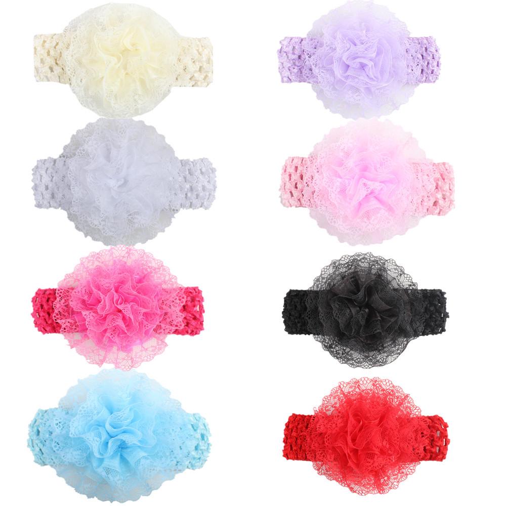 Chiffon Flower & Lace Elastic Baby Headband - 8 Colors